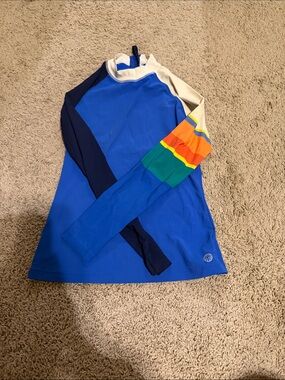 Tory Sport Blue Long-Sleeve Colorblock Rash Guard